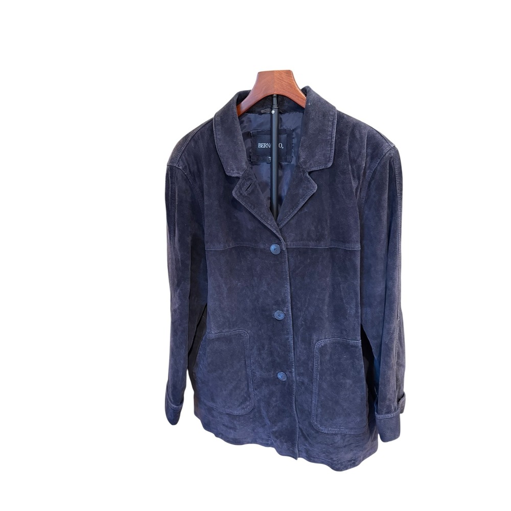Bernardo Navy Blue Genuine Leather Suede Jacket Womens XXL Button Front Blazer
